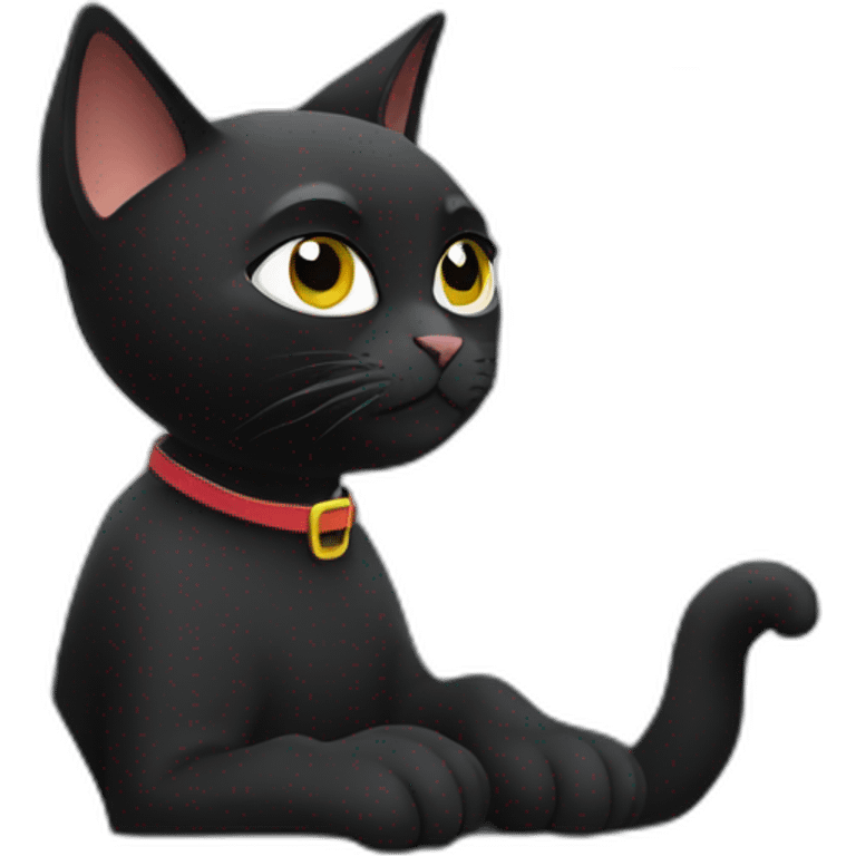 A black cat sitting in an airplane seat watching a movie emoji