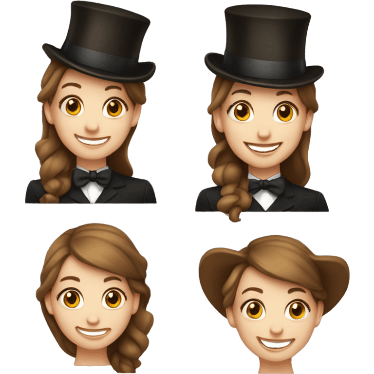 happy white girl - brown hair- in top hat emoji