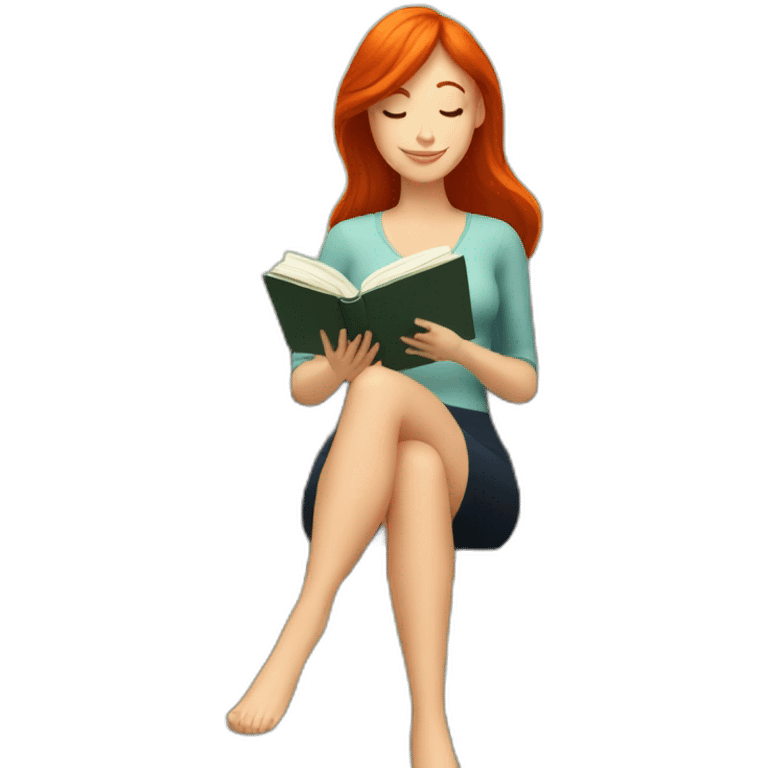 redhead woman reading a book with a glass of wine in a park emoji