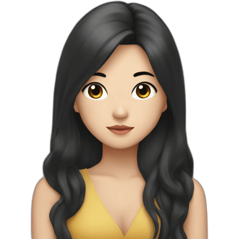 wasian girl with long black hair and eyeliner from head to chest emoji