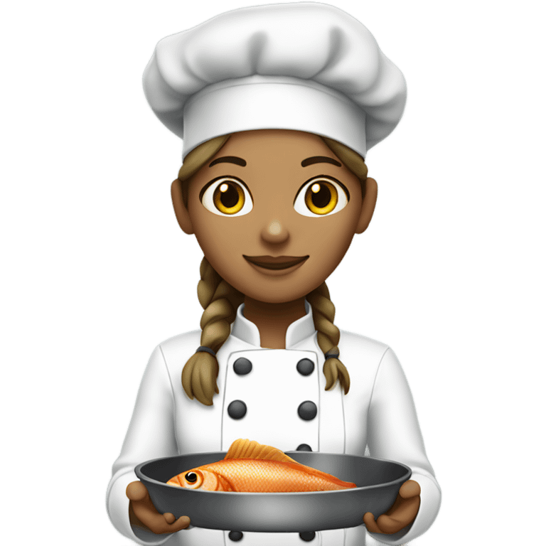 Chef girl with dark blond hair with fish dish  emoji