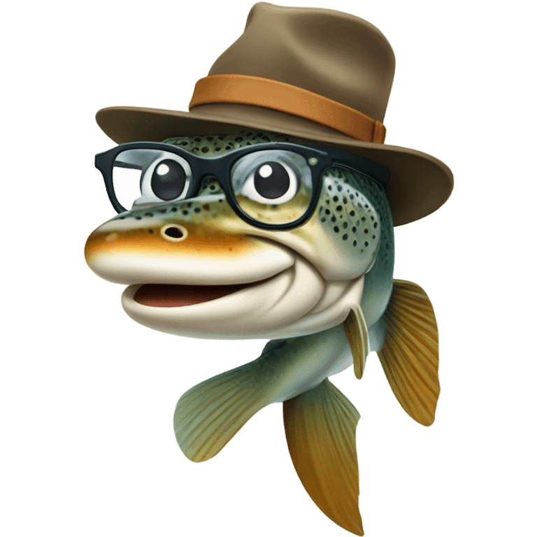 Sea trout with glasses and floppy hat emoji