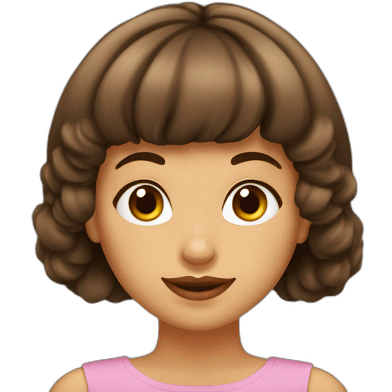 Mujer 25 años flequillo piel clara pelo marrón labios grandes emoji