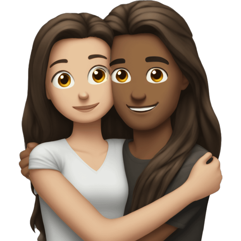 Long haired brunette woman hugging brunette boy  emoji