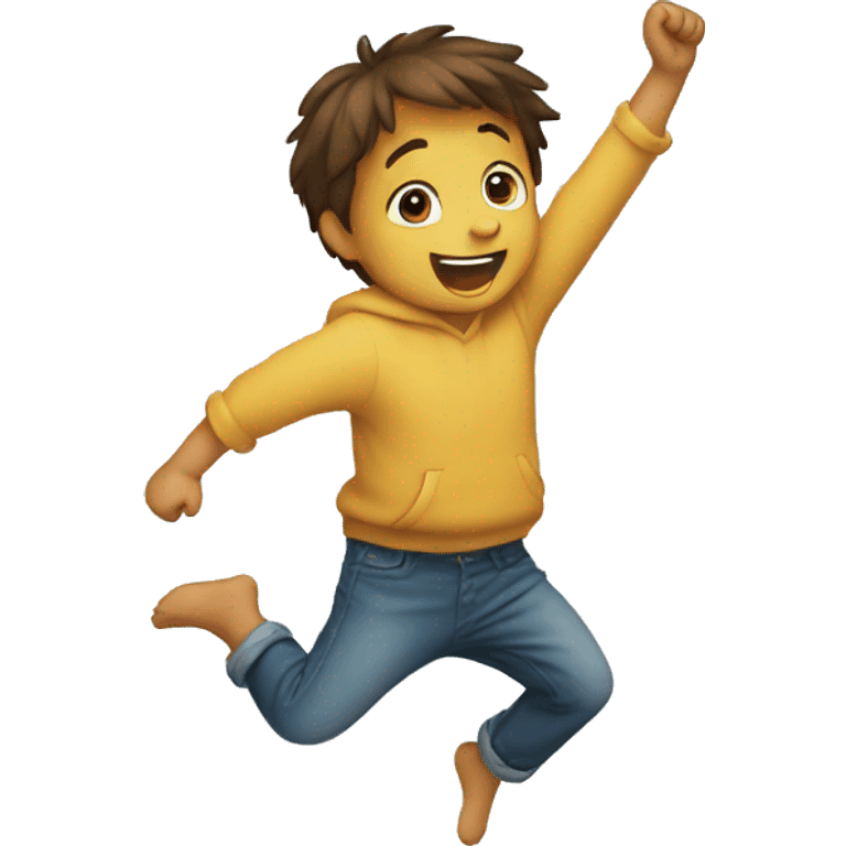 child is jumping with his arms up and legs down  emoji