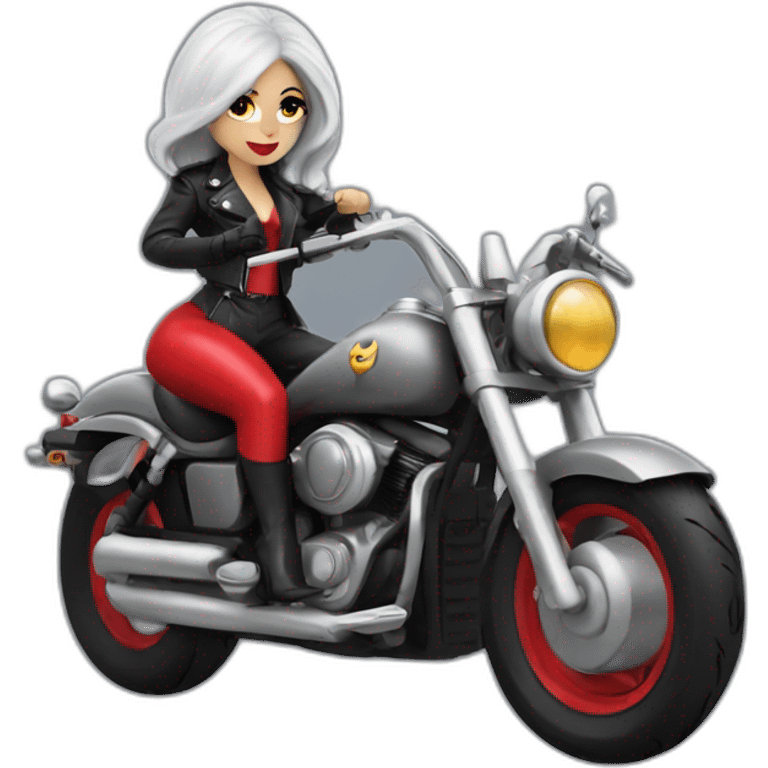 Lady Gaga grey face with red lips in a motorcycle  emoji