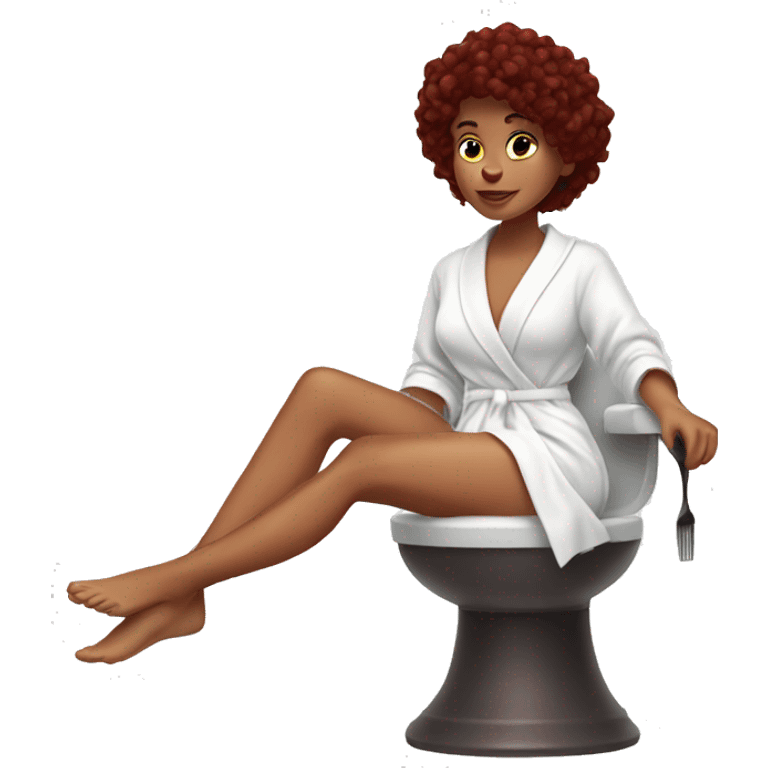 Burgundy haired girl in a white robe shaving her legs emoji