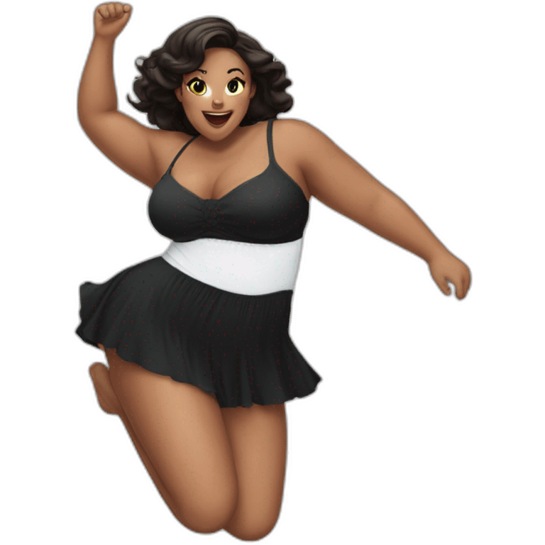 white knickers curvy beauty jumping black dress emoji