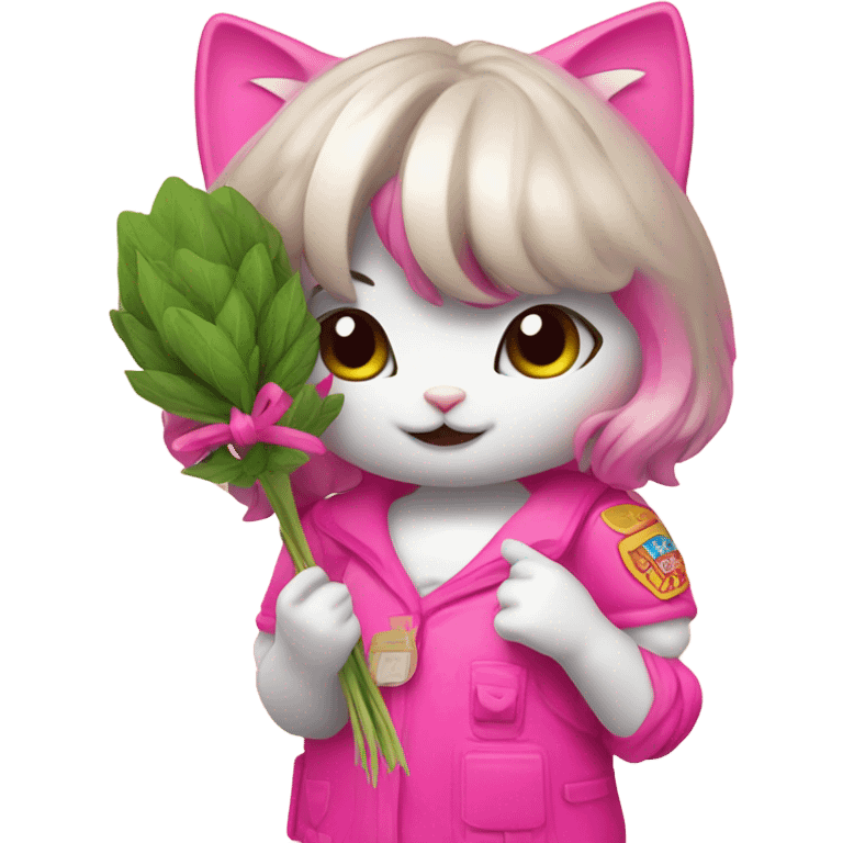 Hello kitty cat girl with hot Pink herb nugget emoji