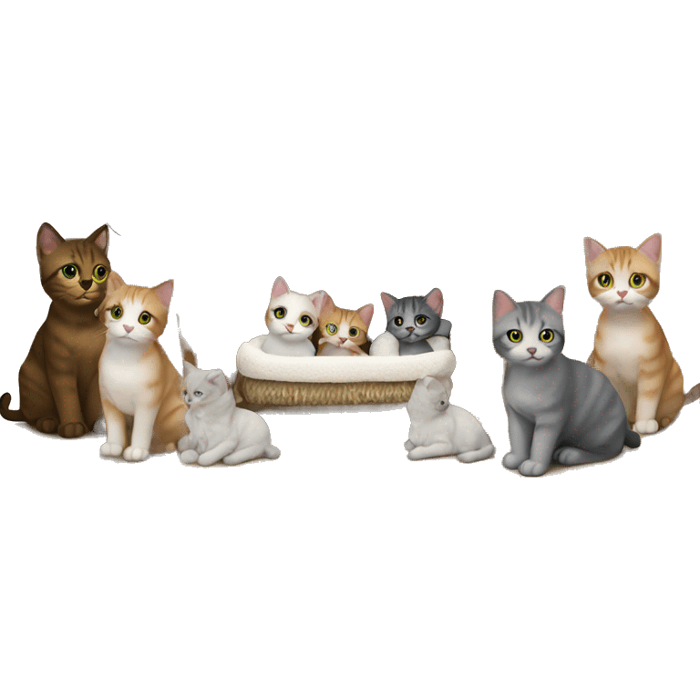 Cat nativity scene with five kittens emoji