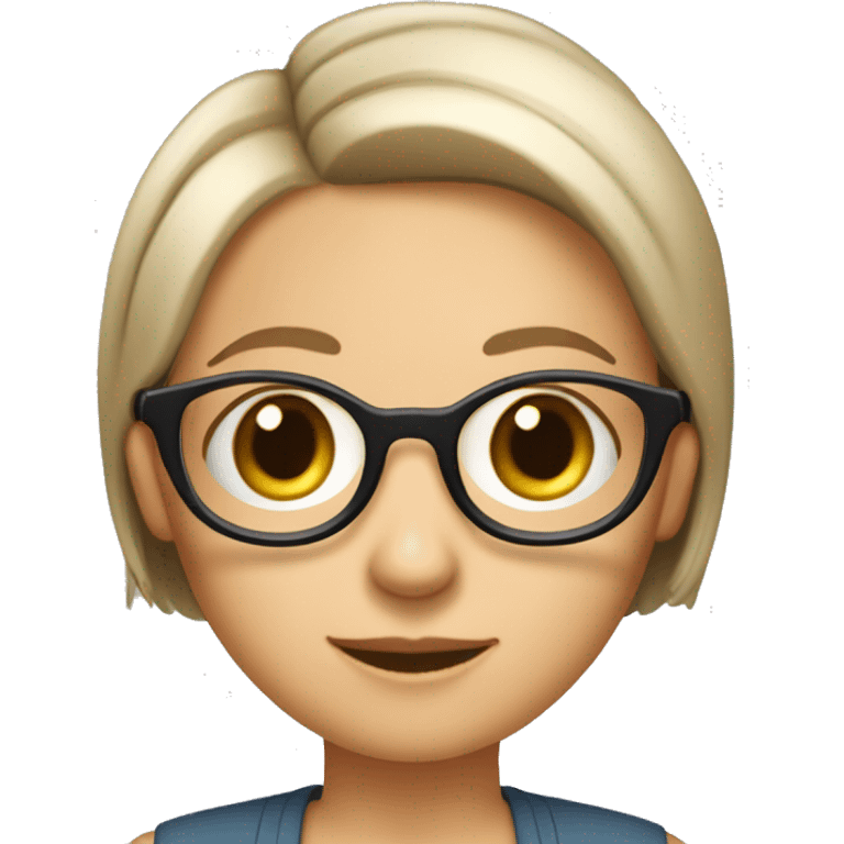 "A cute, round-faced woman with fair skin, large eyes, and a small mouth. She wears glasses and has a short bob haircut. She is an 8-year-experienced manager at a senior level. emoji