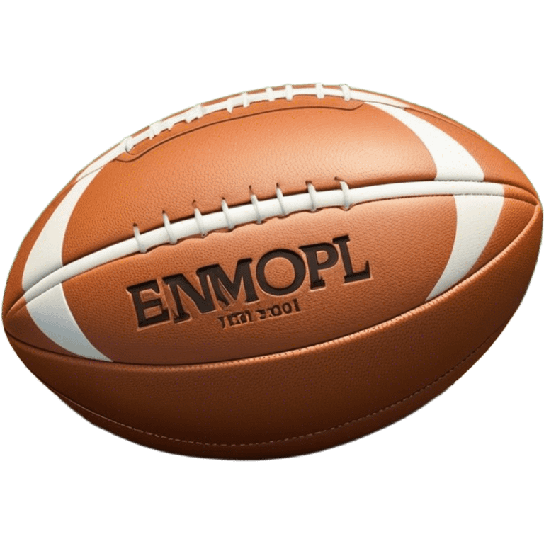 Cinematic Realistic image of a rugged rugby ball with detailed leather textures and precise stitching, rendered against a sunlit field backdrop with dynamic natural lighting that emphasizes its robust character emoji