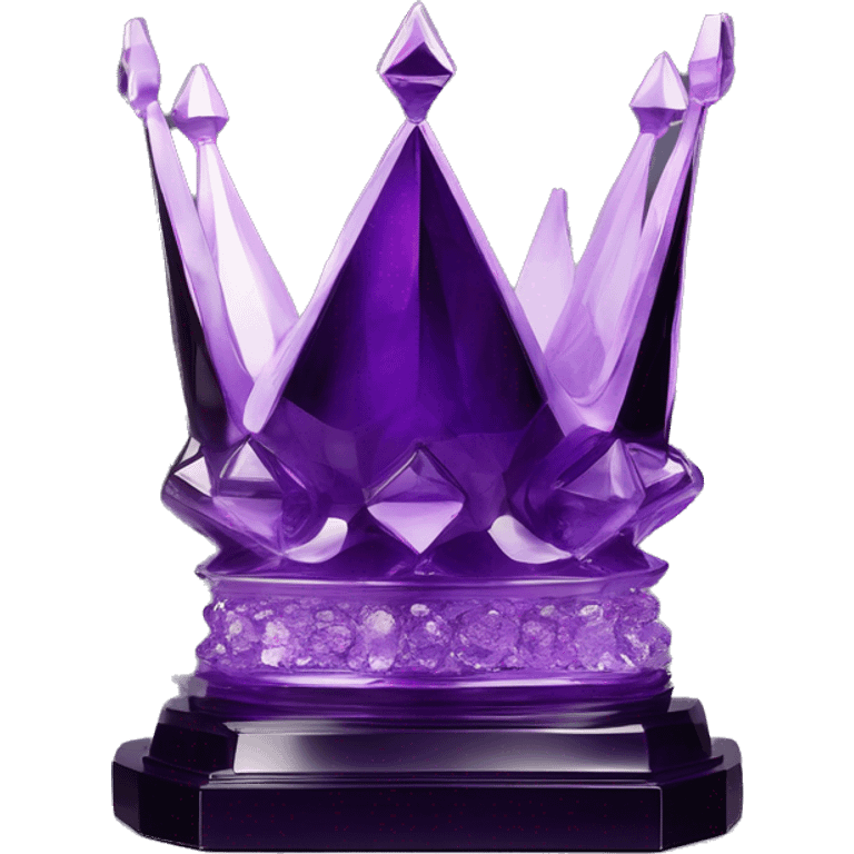 High gloss plastic sculpture crown with a geometric faceted design. The crown is sparkling and standing upright on a base with angular and baroque features. The vibrant midtone subtlety of dark purples highlights the sharp edges and planes.  emoji