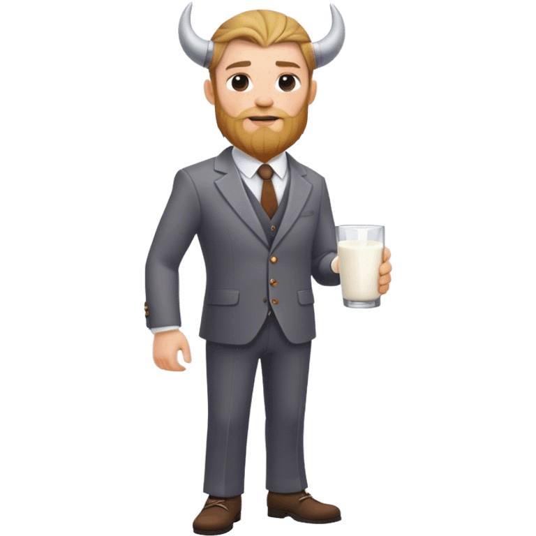 Viking  without weapon in a suit with milk, full height  emoji