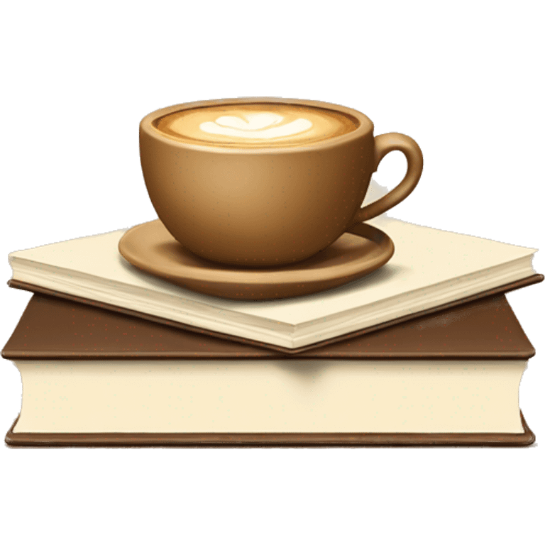 beige cup of coffee on top of a small stack of brown and beige books emoji