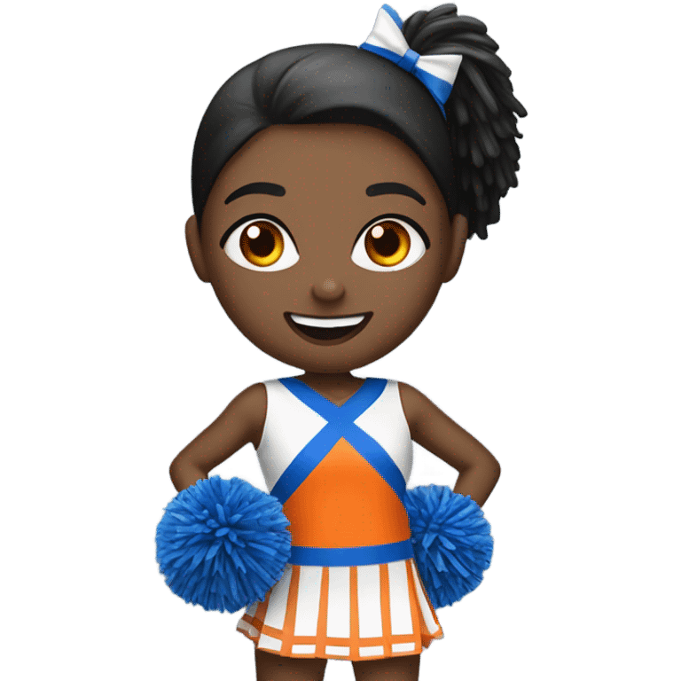 Cheerleader with orange and blue Pom poms  in her hand and a “K1 “on Uniform emoji