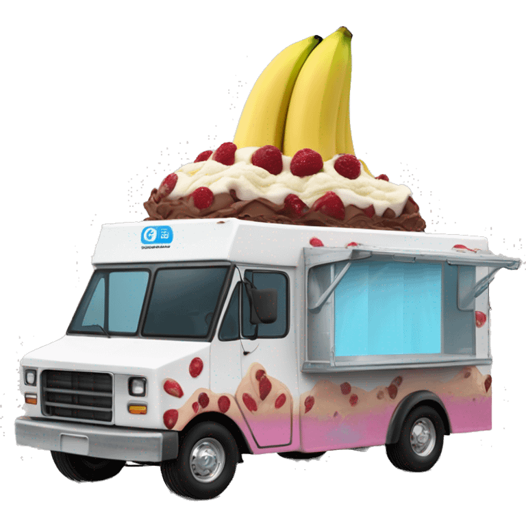 Side view mandalorian 20 foot long banana split Ice Cream step van  emoji