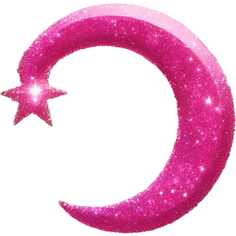 Hot pink crystallized crescent moon with glitter emoji