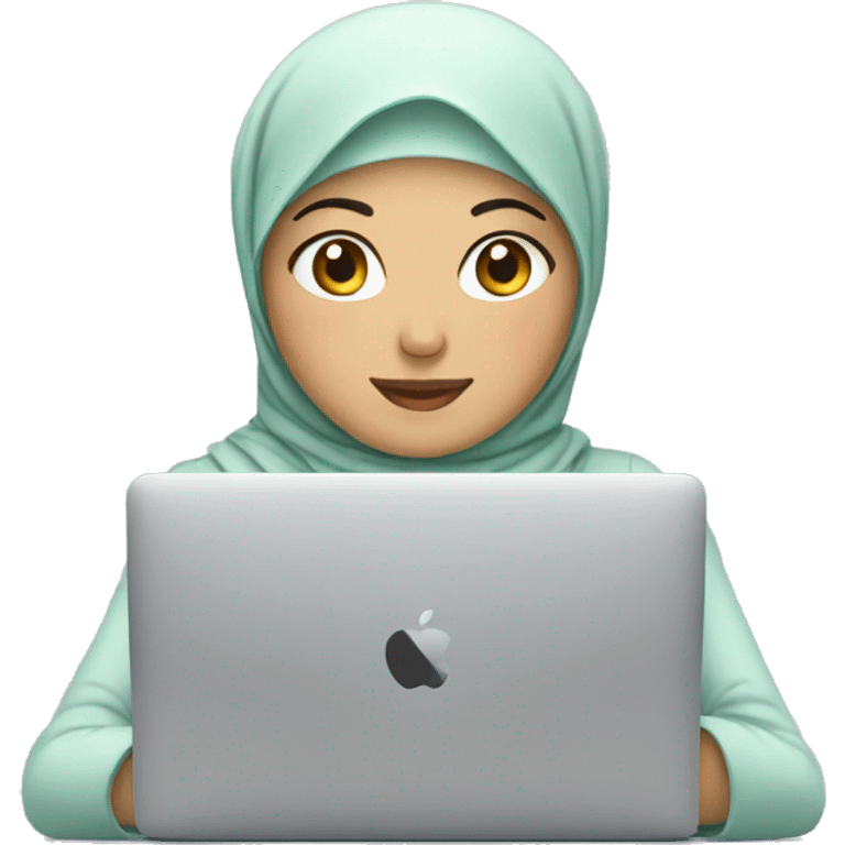 asian hijabi using MacBook emoji