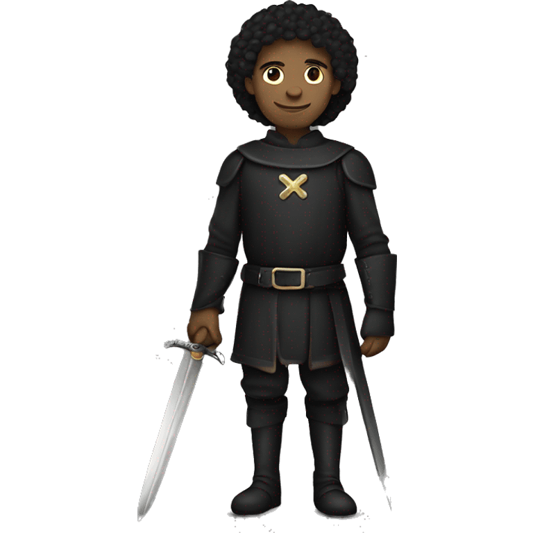 lightskinned guy with black medieval clothes and daggers on guard emoji