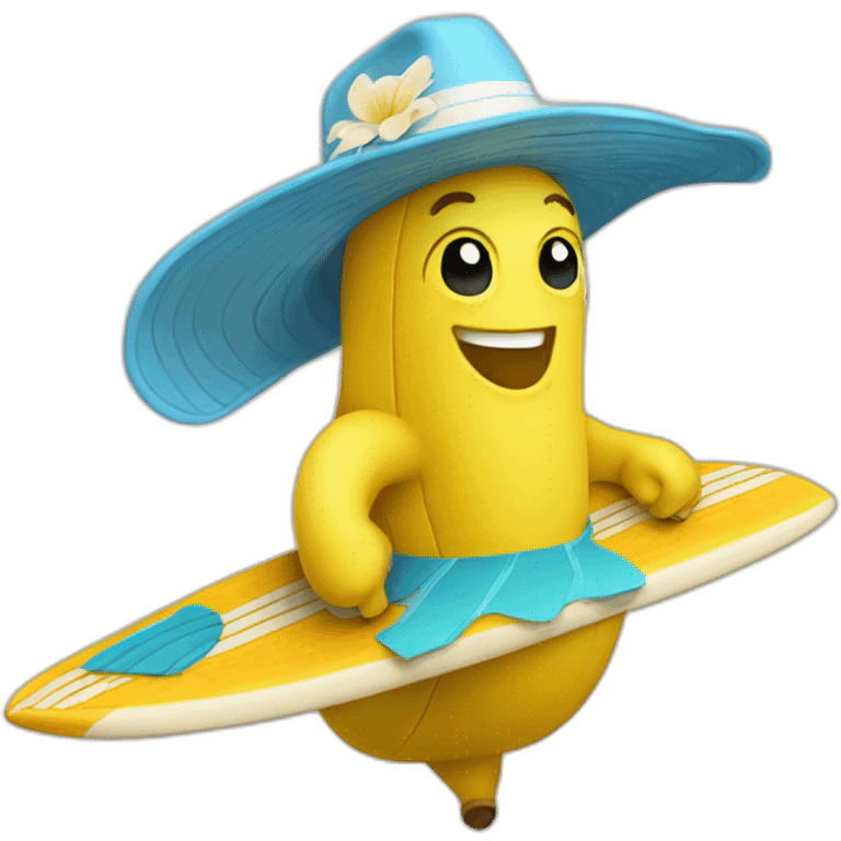 a banana with a hat who’s surfing emoji