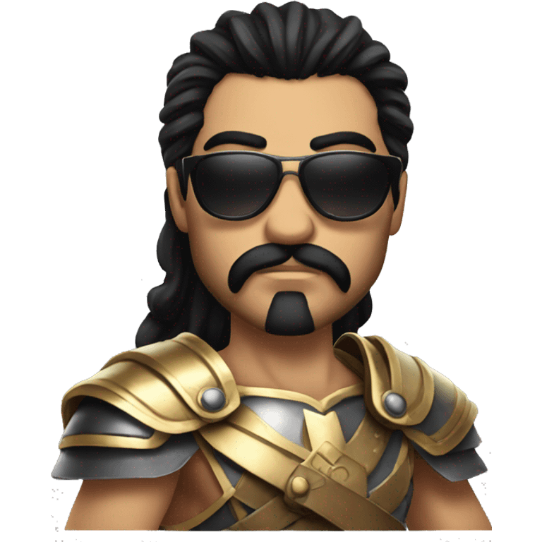 gladiator with long black hair, black moustache and sunglasses emoji