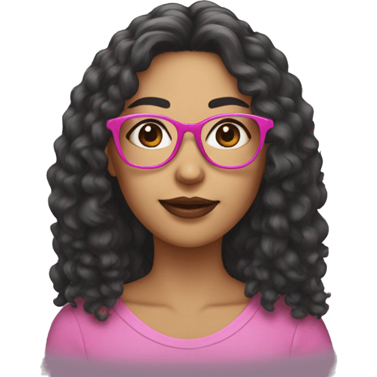 woman with blach frizz long hair and pink glasses emoji