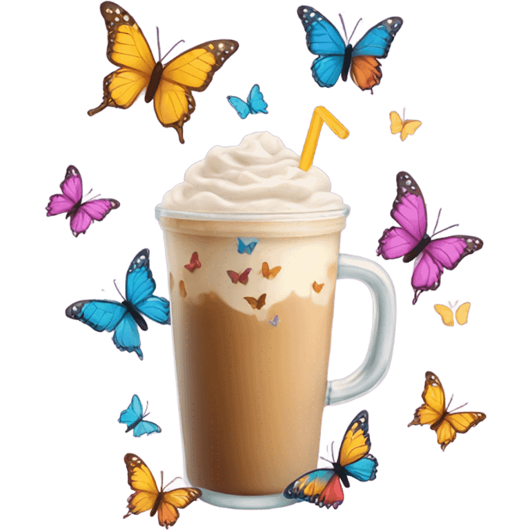 Iced latte with butterflies  emoji