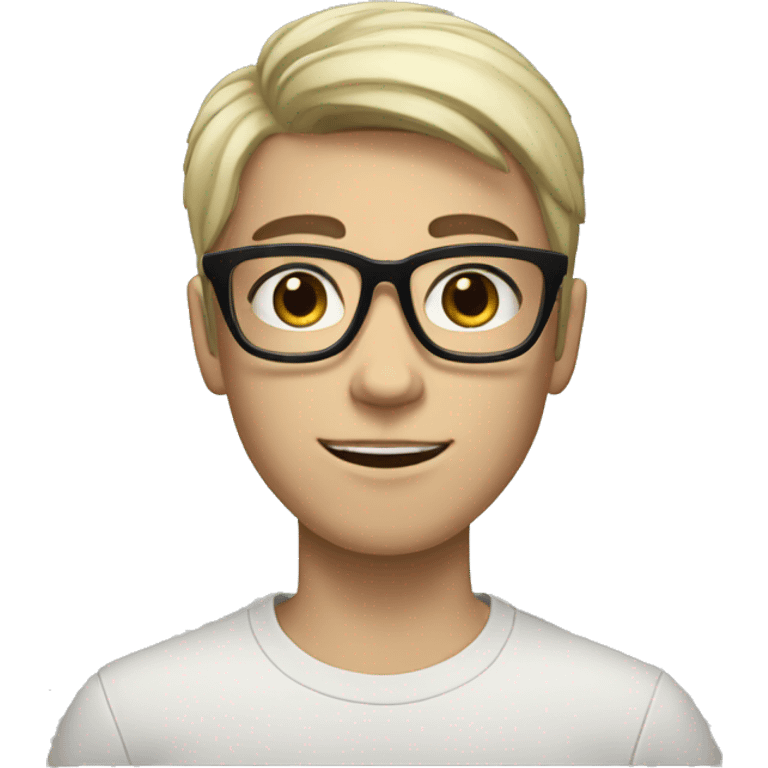 A white-skinned boy with black hair and black eyes, who wears glasses and his hair is fashionable, pointed upwards.  emoji