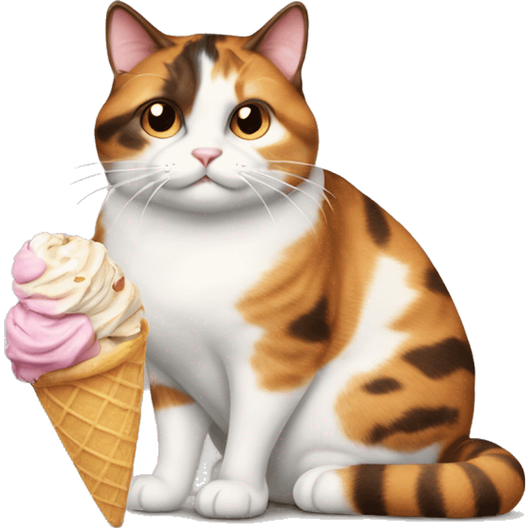 Realistic Fat calico cat with icecream emoji