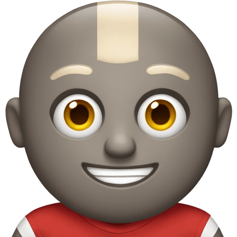 Mascot with a vertically stripped grey and red shirt. He has a head that is a massive buckeye nut no hair emoji