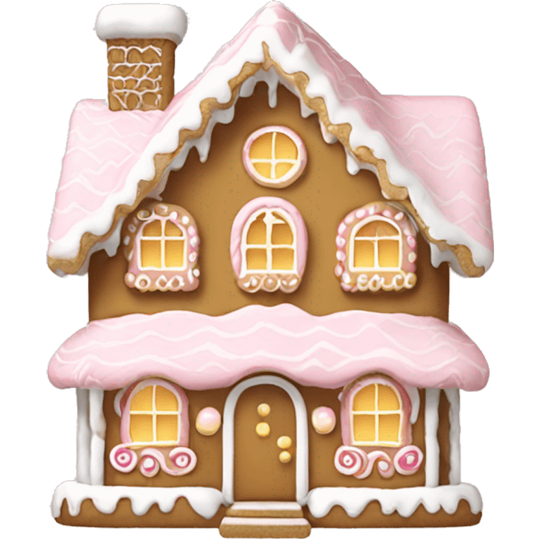 light pink and gold and white gingerbread house emoji