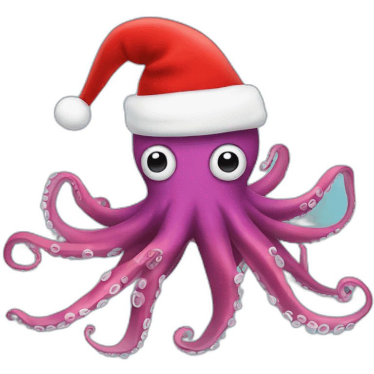 Octopus skiing with Santa hat emoji