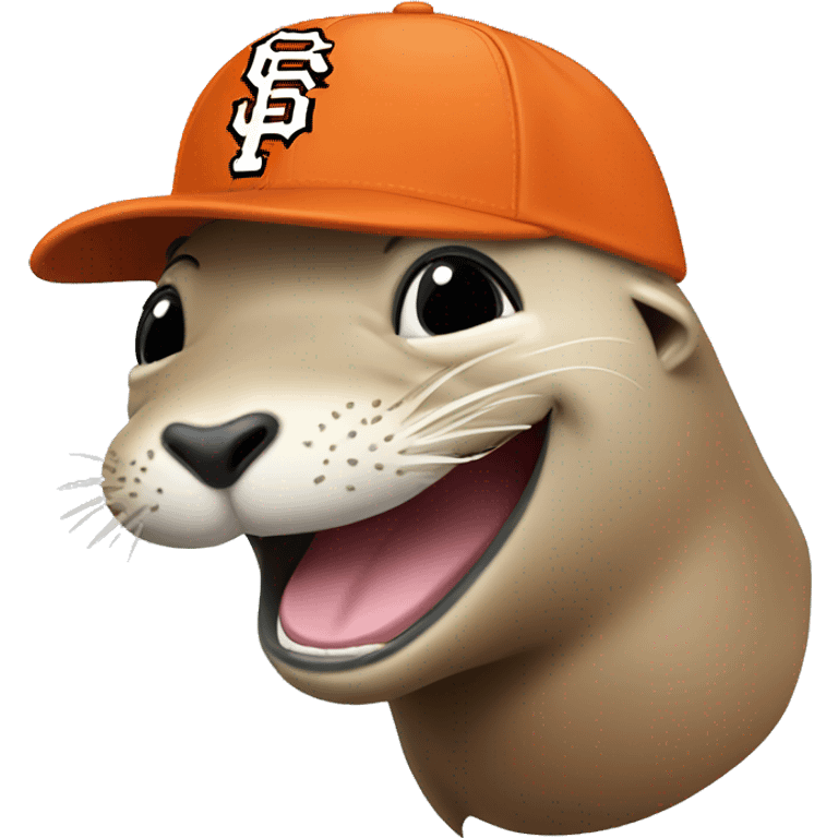 laughing sea lion with a san francisco giants baseball cap  emoji