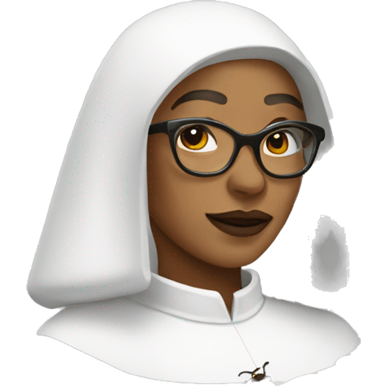 Medium skin tone nun wearing spike Lee glasses with bees swarming emoji