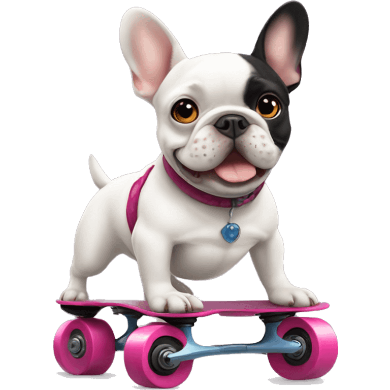 Animated French bulldog on roller skates emoji