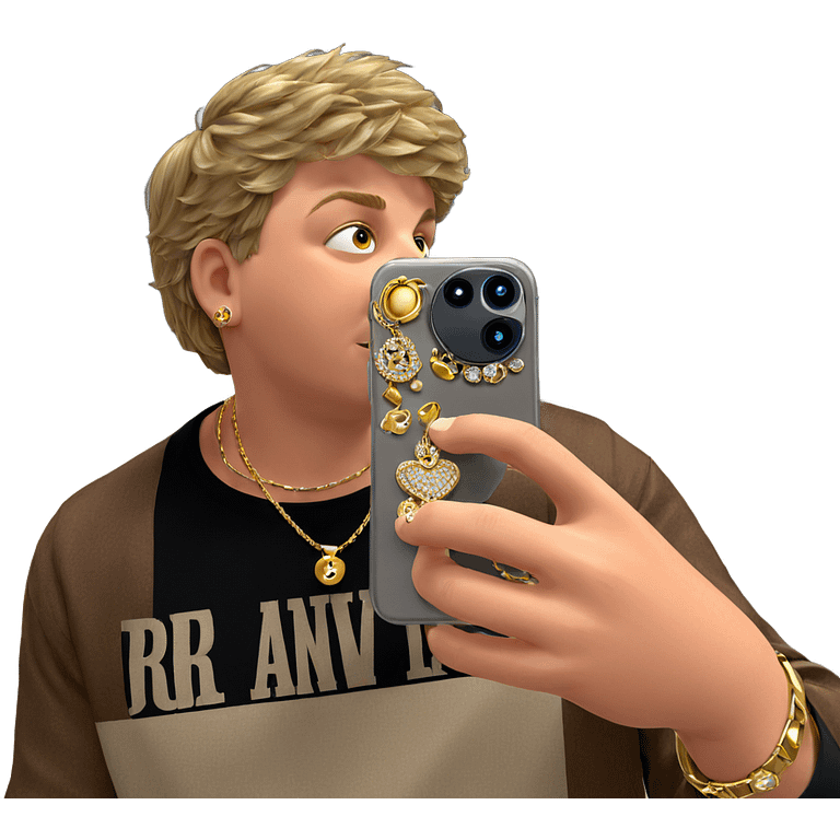 boy taking selfie with jewelry emoji