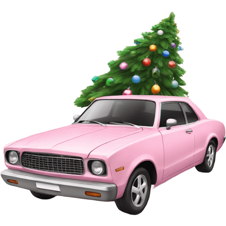 Christmas light pink car with Christmas tree emoji