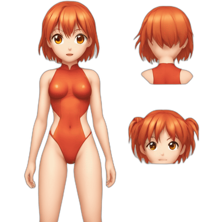 asuka langley nue, full-body, short-hair, teen, enfant, bikini emoji