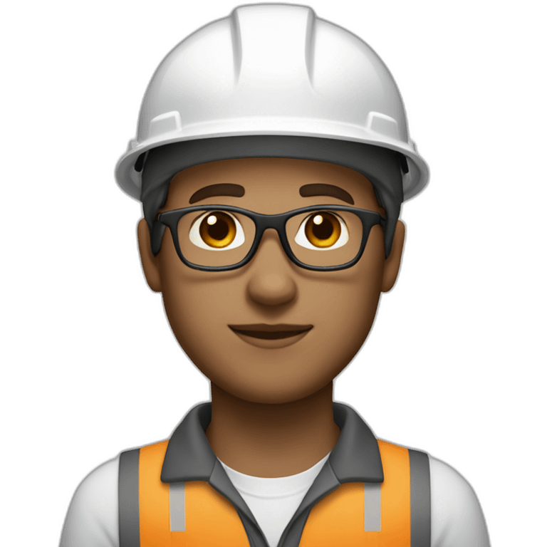 Engineer, white hard hat, light skin tone, dark brown Hair, glasses, square jawline emoji