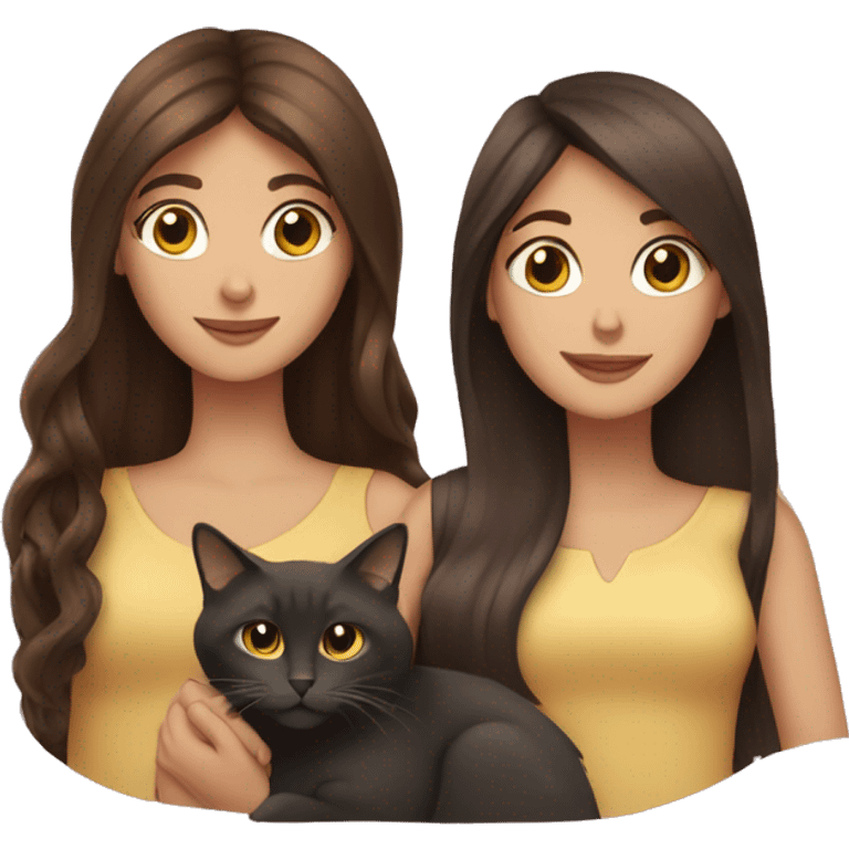 Two long hair brunettes with two cats in hands emoji