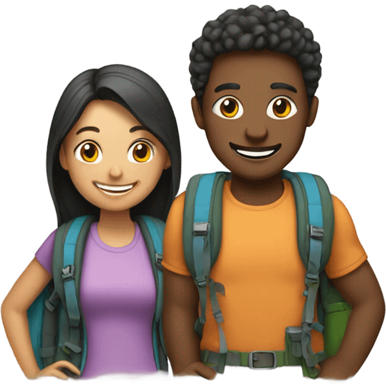 smiling couple with backpacks emoji