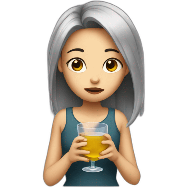 sad girl holds a glass in her hand emoji