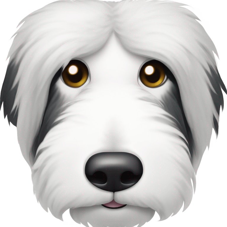 Half white half black old English sheepdog face where left half is white. EYE SECTION OF FACE SHOULD BE HALF AND HALF DOWN THE MIDDLE emoji