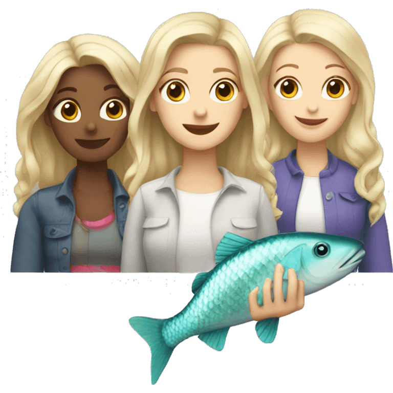 Three white girls with fish emoji