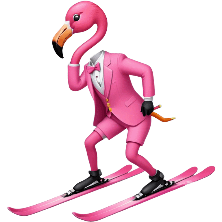 flamingo skiing with pink suit emoji