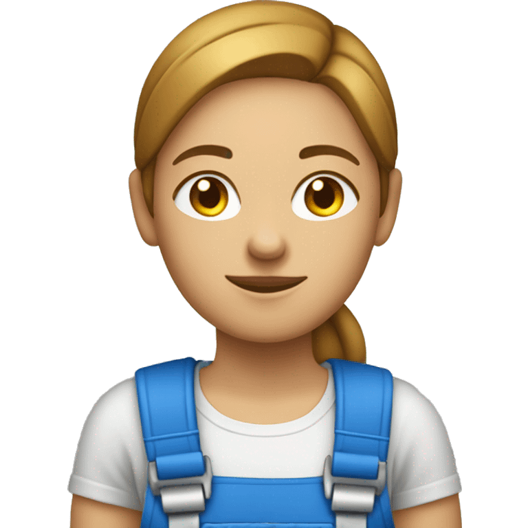 Female Polymechanic wearing a bright blue shirt without dungarees holding a tool in hand emoji