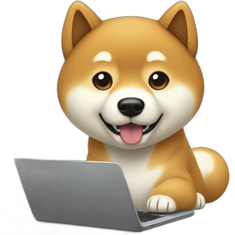 a shiba inu typing on a laptop emoji