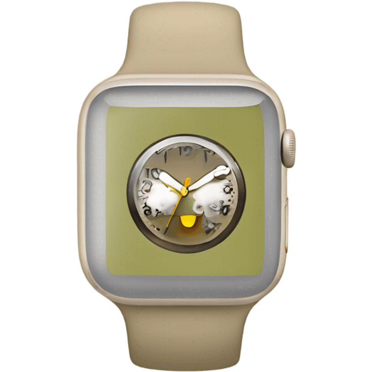 olive color apple watch with beige clock face emoji