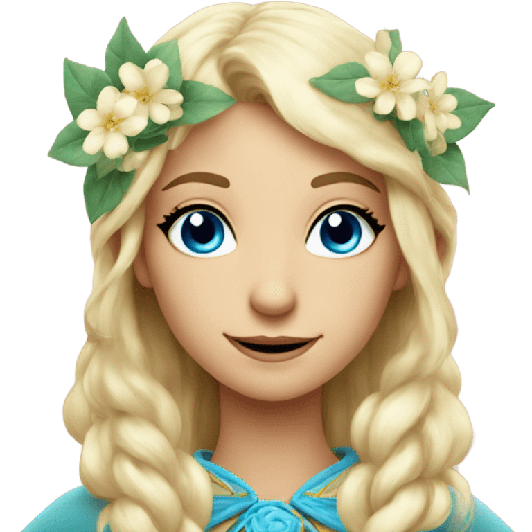 Gorgeous blond elf with blue eyes and flowers emoji